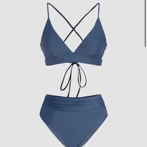 Navy blue high waisted bathing bikini
